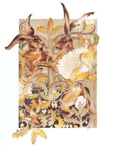 Hares in Wonderland - Boxing Hares - Greeting Card - V_02