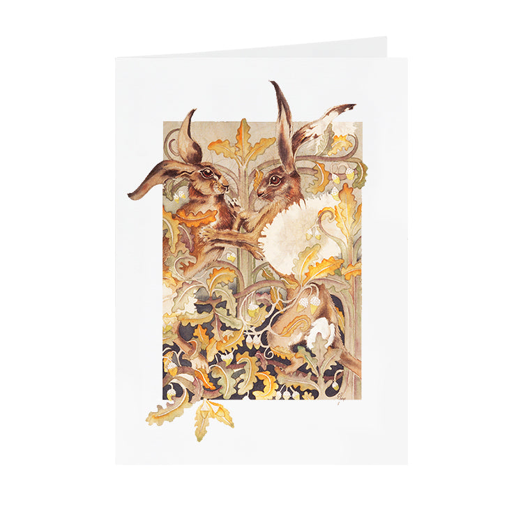 Hares in Wonderland - Boxing Hares - Greeting Card - V_02