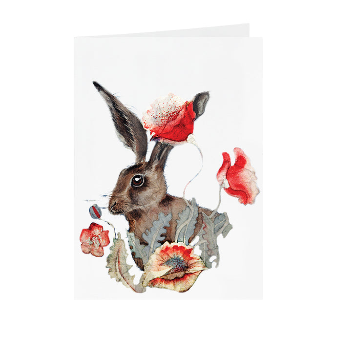 Hares in Wonderland - Poppies & Hare - Greeting Card - V_48