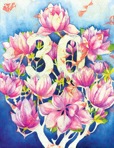 Birthdays - "30th" Magnolia - Greeting Card - V_91